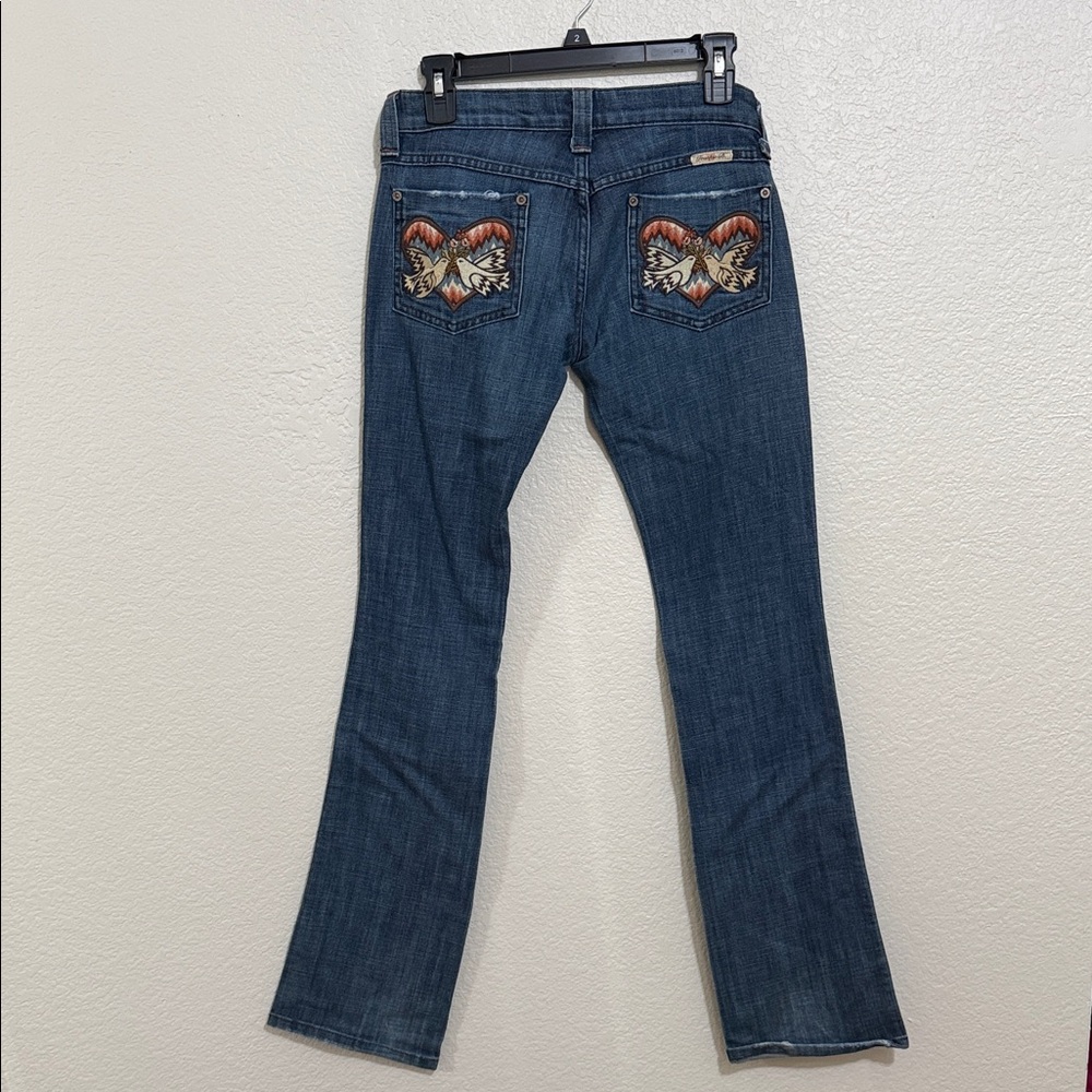 Frankie B. Blue Boot Cut Jeans with Embroidered Pockets